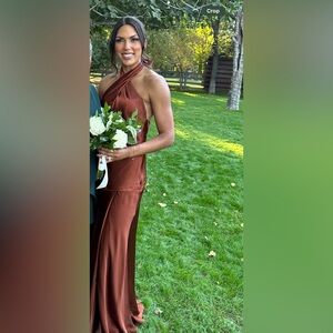 Revelry Athena Satin Halter Dress